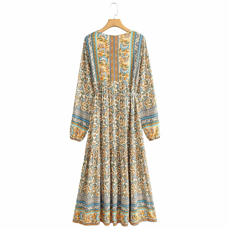 Floral Embroidered Lace-Up Maxi Dress