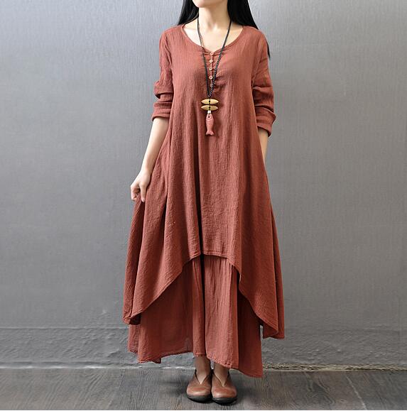 Cotton Linen Maxi Dress for Women — Loose Fit Plus Size