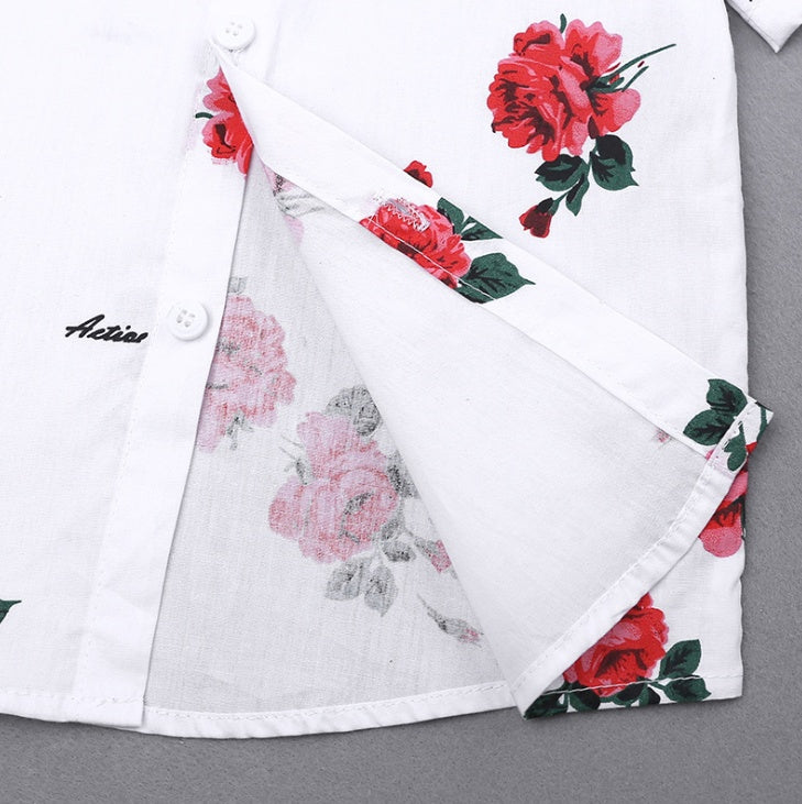 2pcs Summer Baby Set Flower Short Sleeve Polo Shirt With Red Shorts Shorts School Clothes For Children