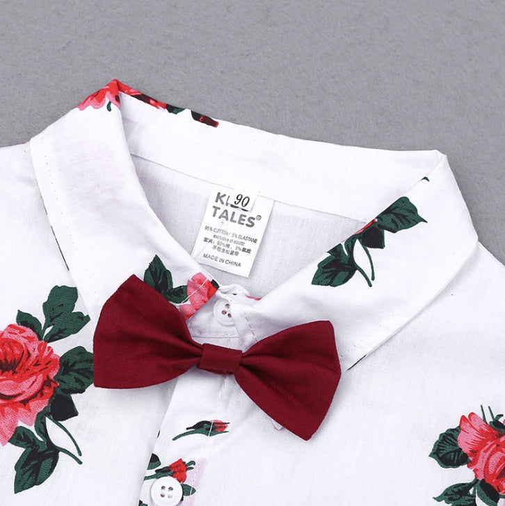 2pcs Summer Baby Set Flower Short Sleeve Polo Shirt With Red Shorts Shorts School Clothes For Children