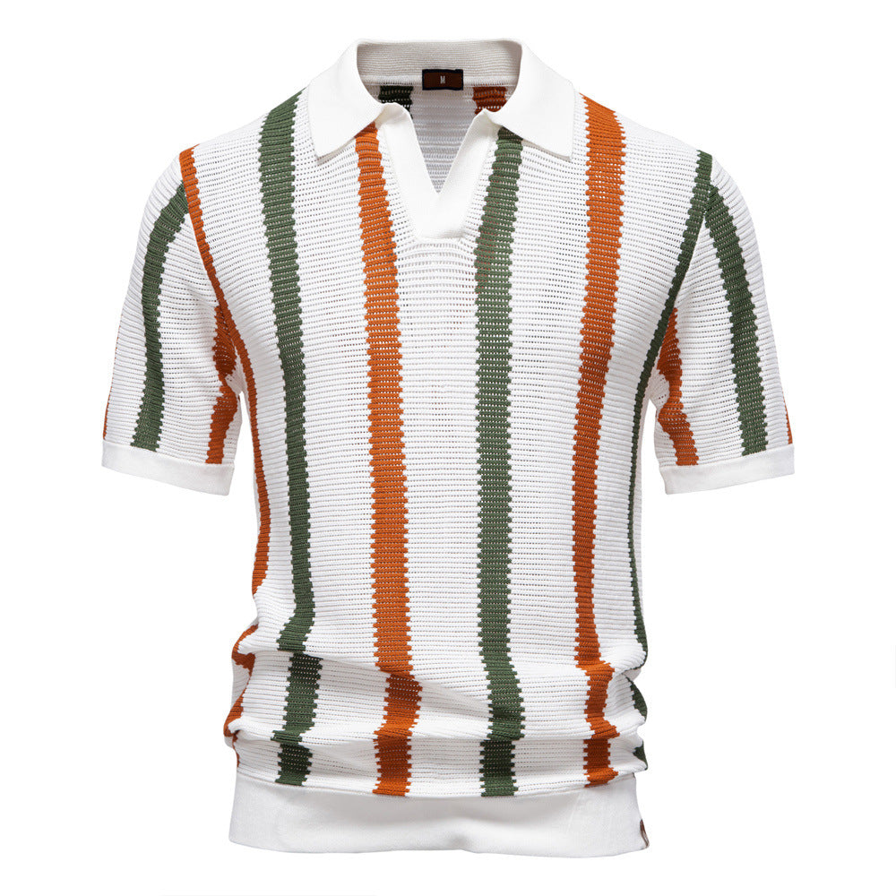 Summer New Breathable Hollow Men Short-sleeved Knitting Polo Shirt