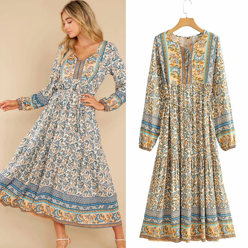 Floral Embroidered Lace-Up Maxi Dress