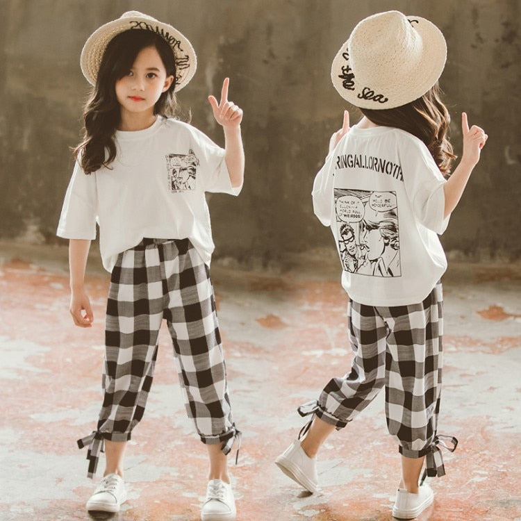 Two-piece  plaid cropped trousers