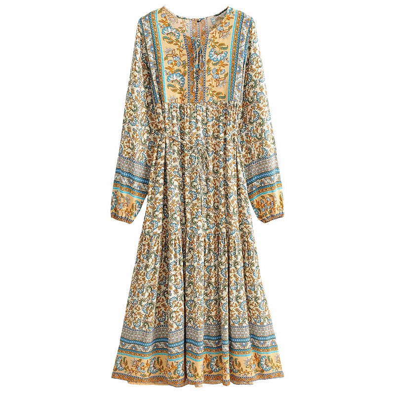 Floral Embroidered Lace-Up Maxi Dress