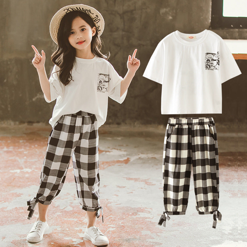 Two-piece  plaid cropped trousers