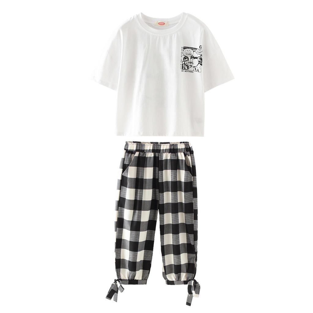 Two-piece  plaid cropped trousers