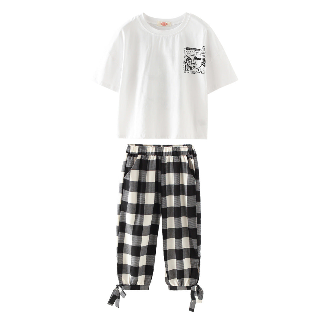 Two-piece  plaid cropped trousers