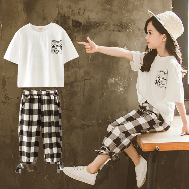 Two-piece  plaid cropped trousers