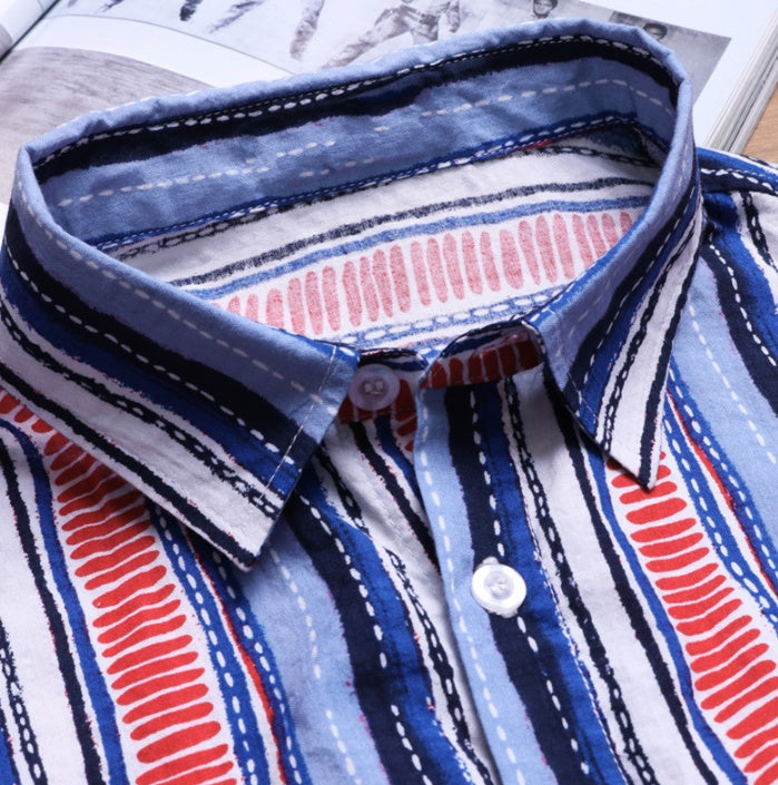 Men's Striped Short Sleeve Shirt Summer New Fashion Men's Lapel Shirt