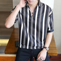 Slim-fit striped five-point sleeve men's shirt