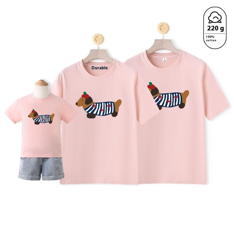 Mother-daughter Matching Dog Western Style Outfit Cotton Short Sleeve Contrast Color Korean Style