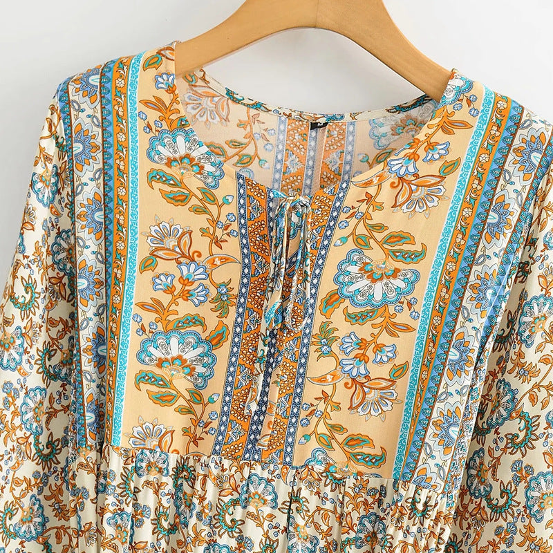 Floral Embroidered Lace-Up Maxi Dress