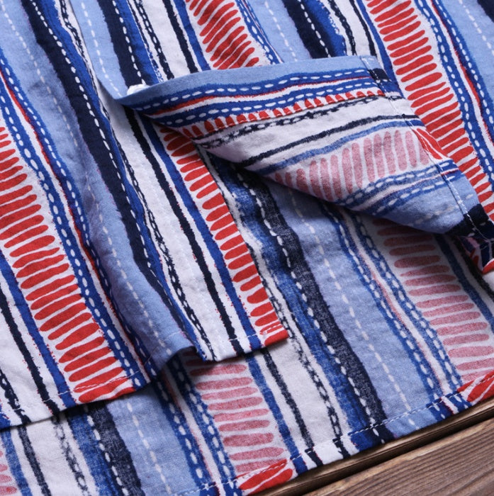 Men's Striped Short Sleeve Shirt Summer New Fashion Men's Lapel Shirt