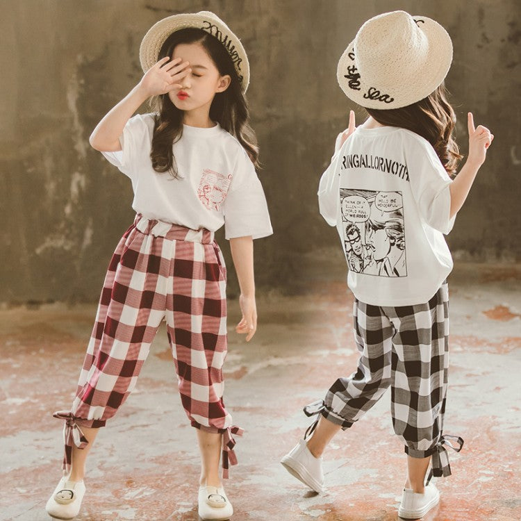 Two-piece  plaid cropped trousers