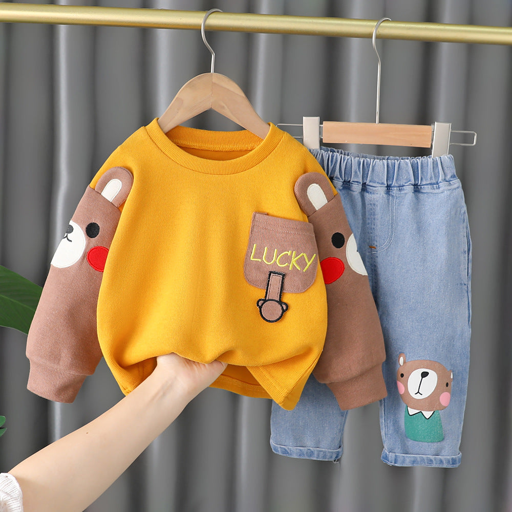 Boys' Color Block Cartoon Sweater & Pants Set