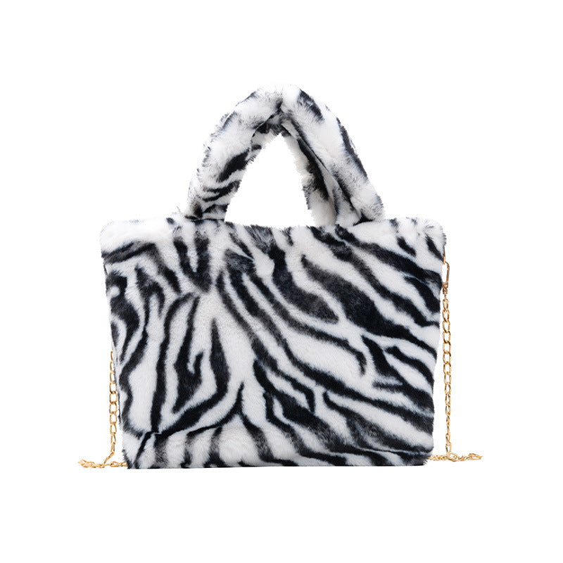 Plush leopard shoulder bag