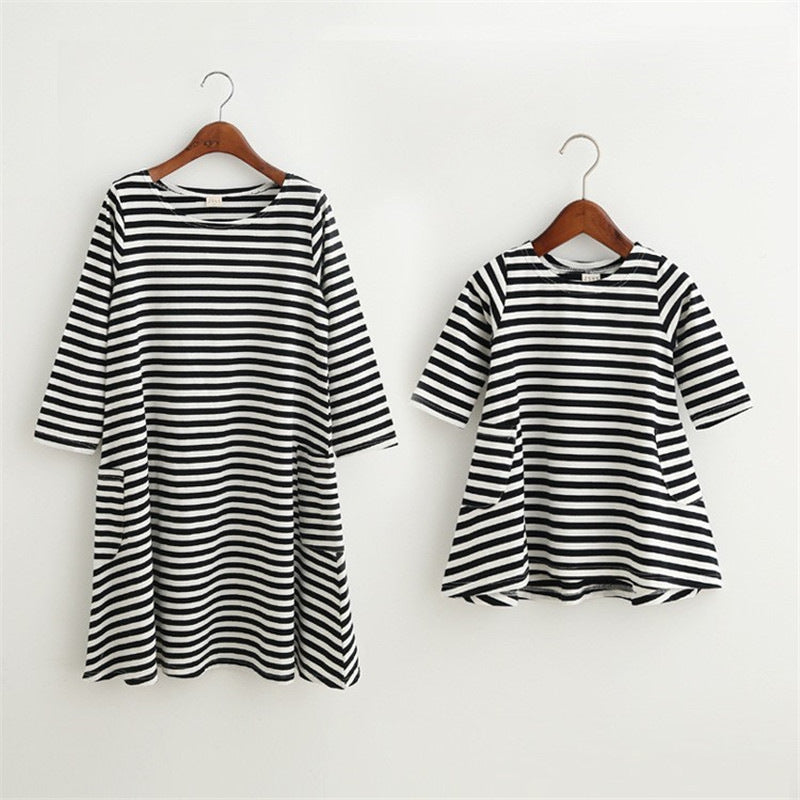 Mother & Daughter Matching Striped Dress — Family Outfit