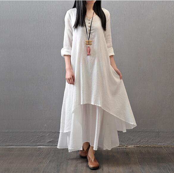 Cotton Linen Maxi Dress for Women — Loose Fit Plus Size
