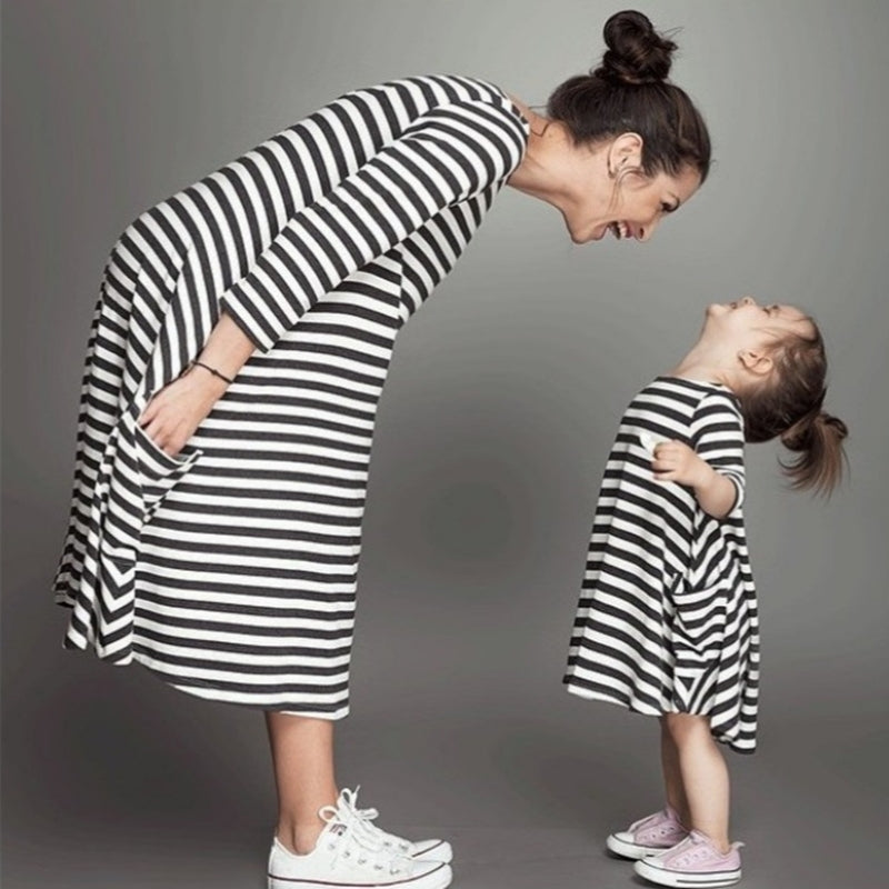 Mother & Daughter Matching Striped Dress — Family Outfit