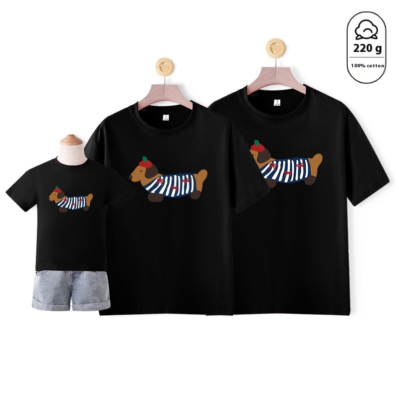 Mother-daughter Matching Dog Western Style Outfit Cotton Short Sleeve Contrast Color Korean Style