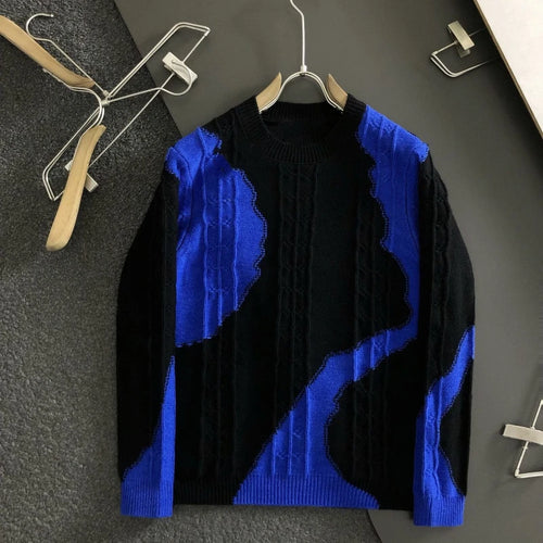 Herfst Winter Mode Ronde Hals Lange Mouw Contrastkleur Pullovers Herenkleding Casual Koreaanse All-match Gebreide Chique Tops