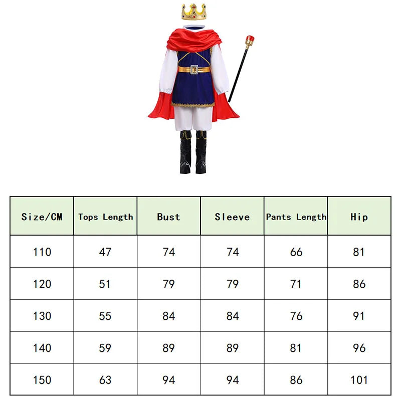 7 Pieces Boys King Carnival Costume Medieval Royal Prince Full Set Outfits for Kids Halloween Birthday Party Fancy Dress Up