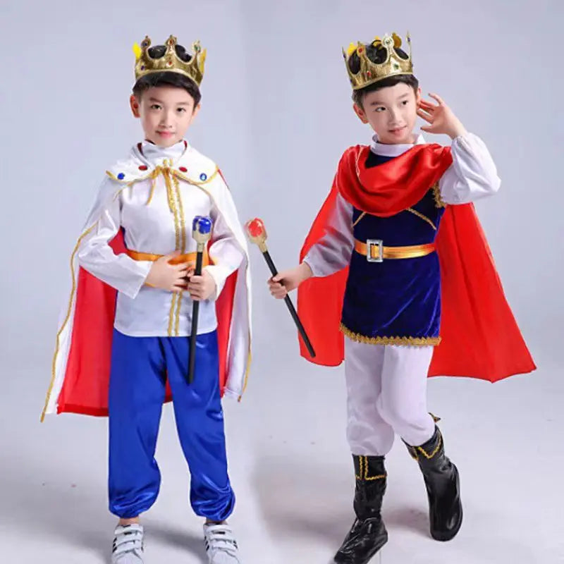7 Pieces Boys King Carnival Costume Medieval Royal Prince Full Set Outfits for Kids Halloween Birthday Party Fancy Dress Up