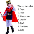 7 Pieces Boys King Carnival Costume Medieval Royal Prince Full Set Outfits for Kids Halloween Birthday Party Fancy Dress Up