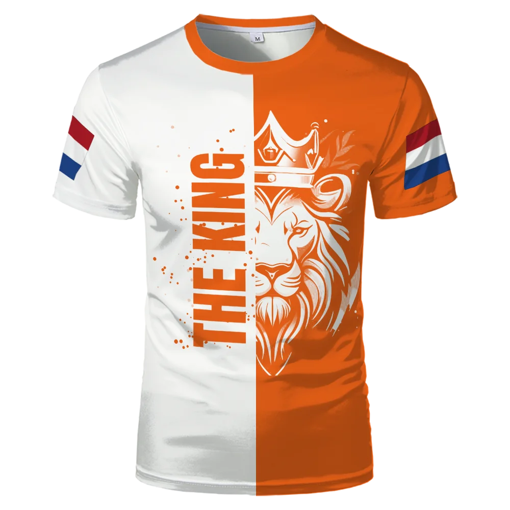 Dutch King's Day Orange Clothing Pattern T-shirt With Dutch Flag Image Leisure Sports Fashion Trend Men And Women Oversized