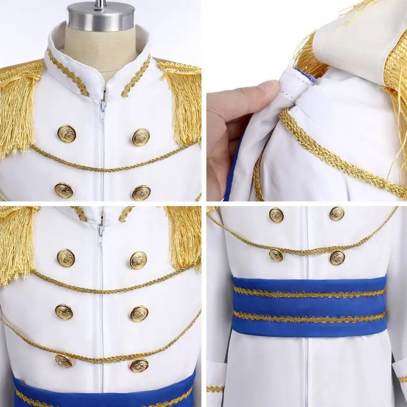 7 Pieces Boys King Carnival Costume Medieval Royal Prince Full Set Outfits for Kids Halloween Birthday Party Fancy Dress Up