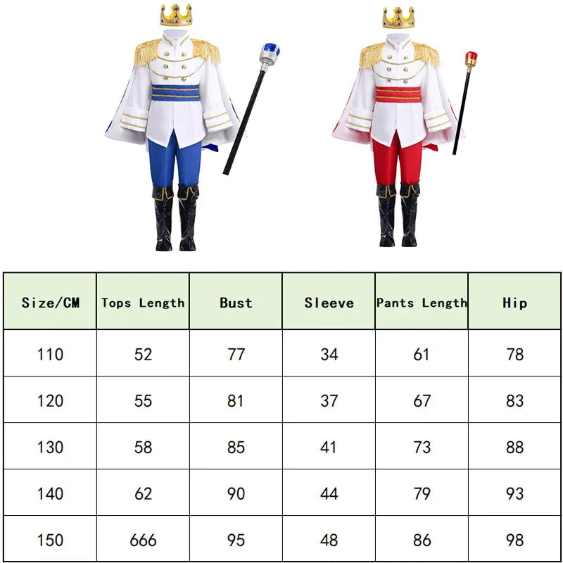 7 Pieces Boys King Carnival Costume Medieval Royal Prince Full Set Outfits for Kids Halloween Birthday Party Fancy Dress Up