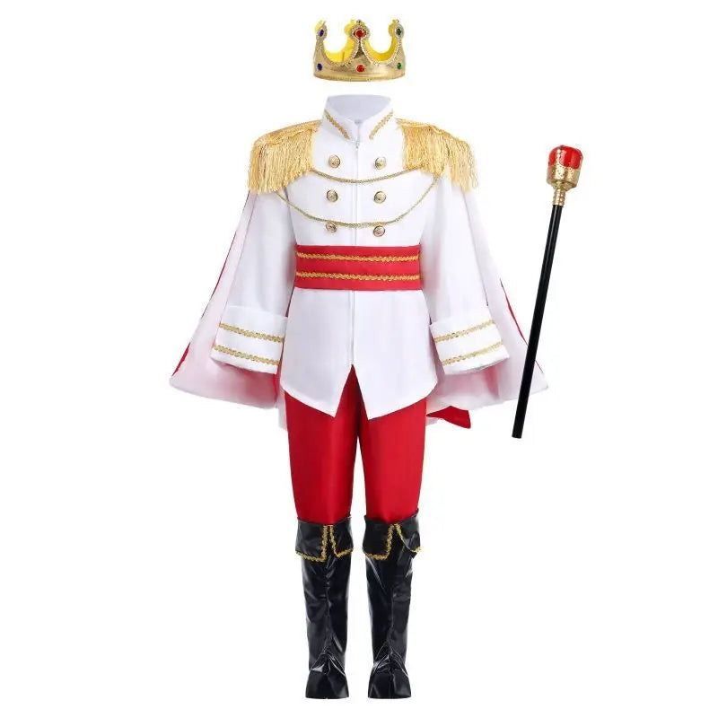 7 Pieces Boys King Carnival Costume Medieval Royal Prince Full Set Outfits for Kids Halloween Birthday Party Fancy Dress Up