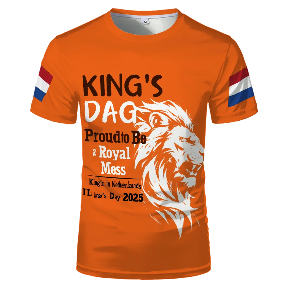 Dutch King's Day Orange Clothing Pattern T-shirt With Dutch Flag Image Leisure Sports Fashion Trend Men And Women Oversized