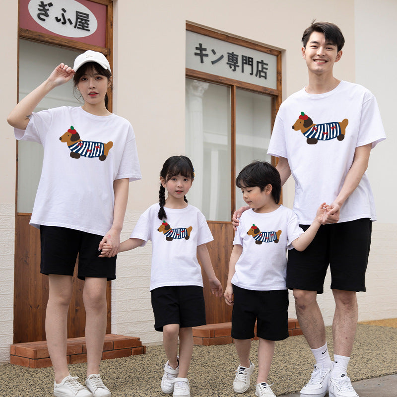 Mother-daughter Matching Dog Western Style Outfit Cotton Short Sleeve Contrast Color Korean Style