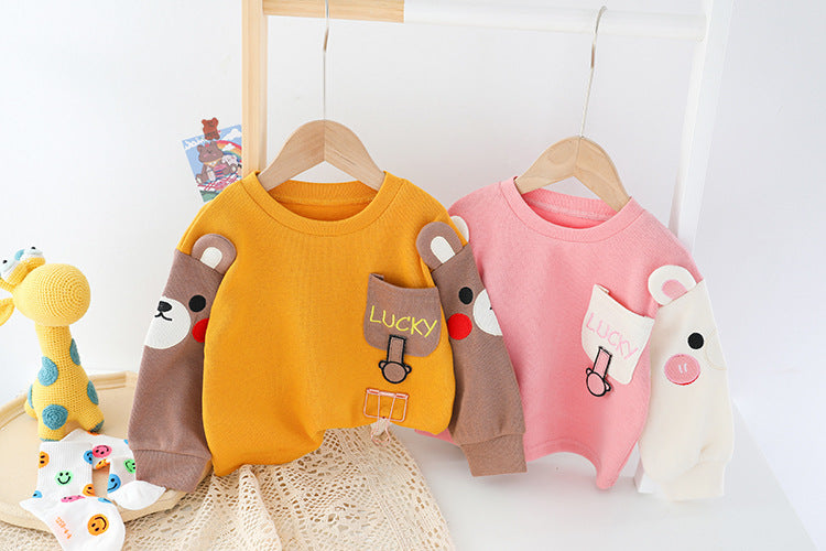 Boys' Color Block Cartoon Sweater & Pants Set