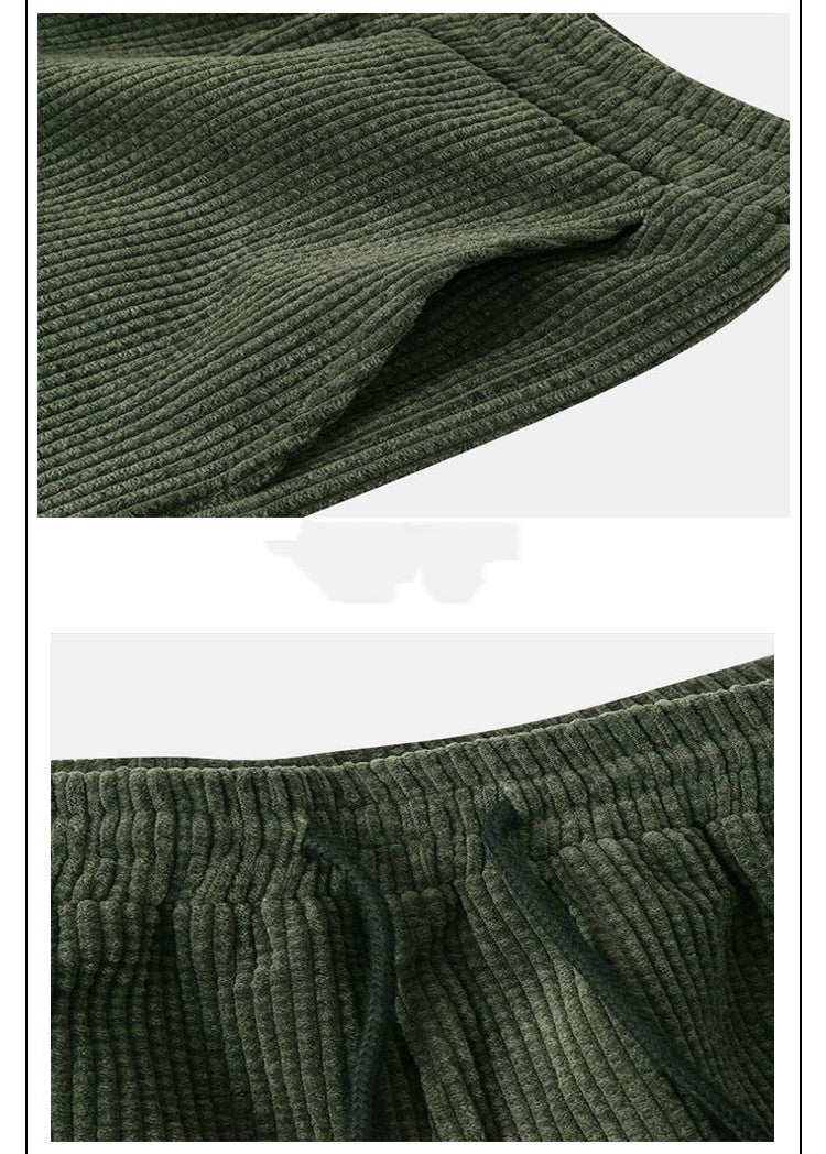 Cross-border Foreign Trade Men's Summer New Solid Color Corduroy Casual Suit Collar Shirt Shorts Suit In Stock
