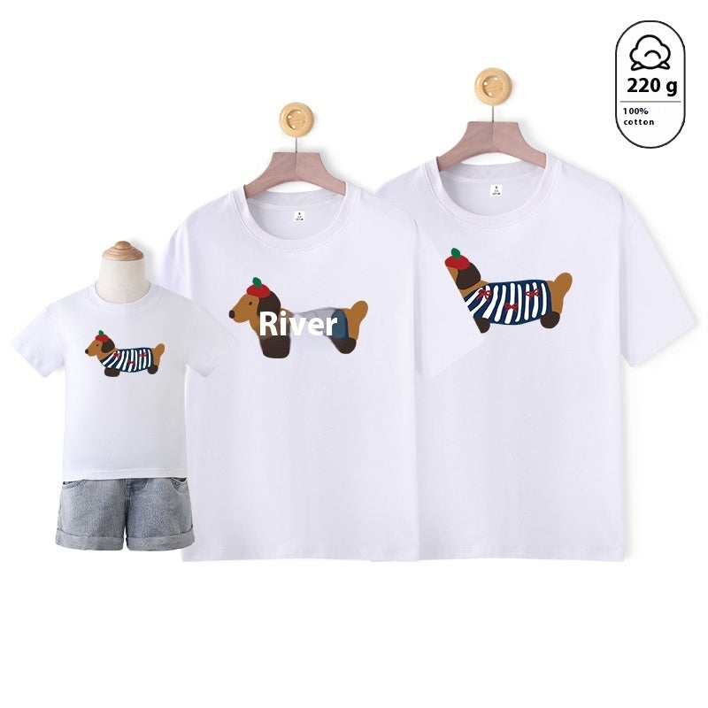 Mother-daughter Matching Dog Western Style Outfit Cotton Short Sleeve Contrast Color Korean Style