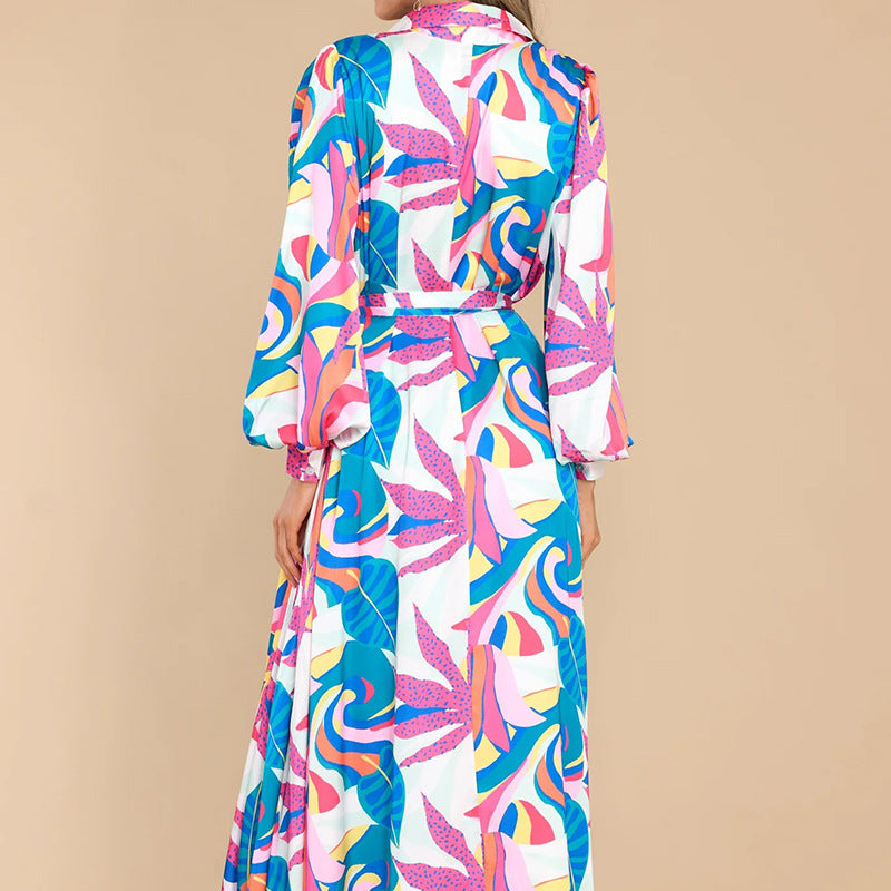 Floral Print Polo Collar Maxi Dress for Women