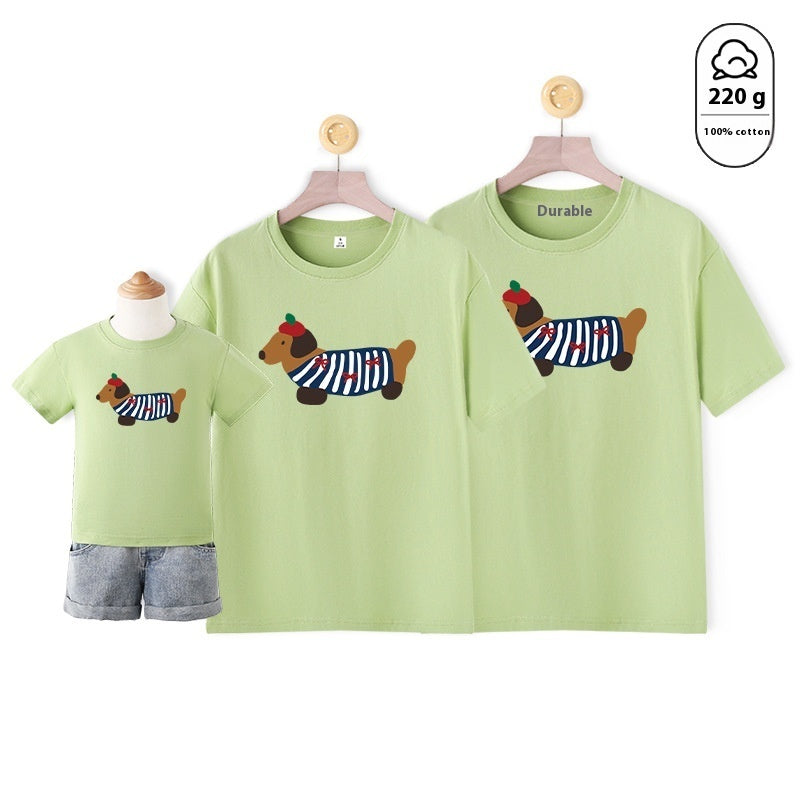 Mother-daughter Matching Dog Western Style Outfit Cotton Short Sleeve Contrast Color Korean Style