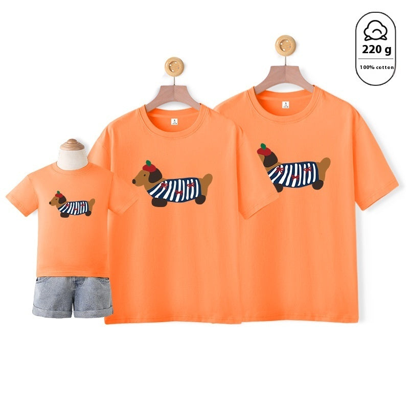 Mother-daughter Matching Dog Western Style Outfit Cotton Short Sleeve Contrast Color Korean Style